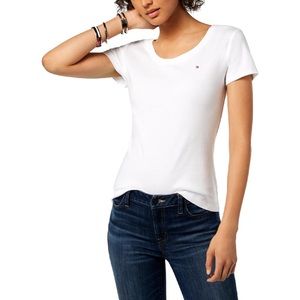 Tommy Hilfiger Womens White Crew Neck Short Sleeve T-Shirt